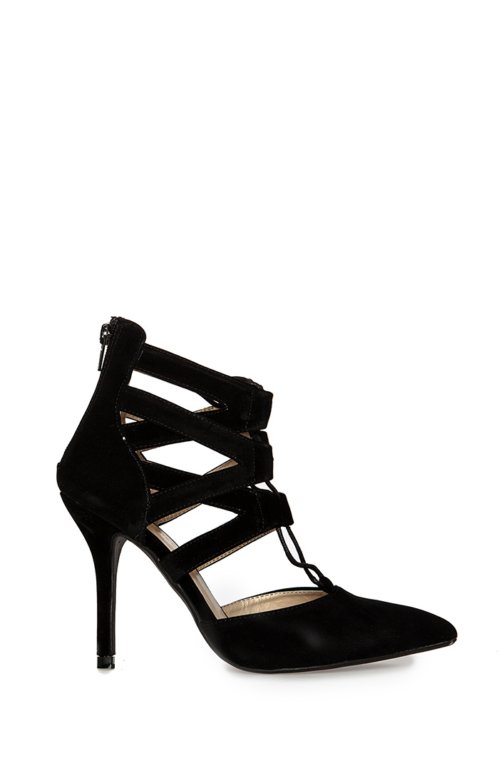 velvet tie up heels