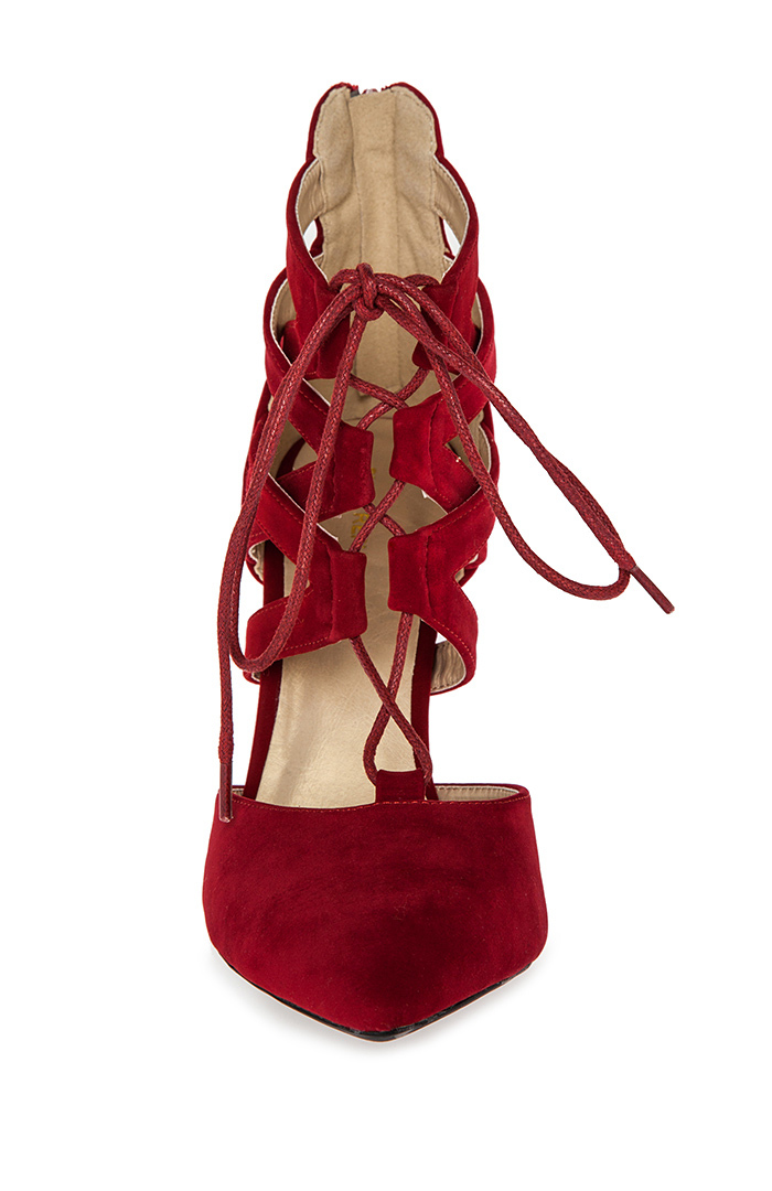 velvet tie up heels
