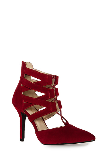 velvet tie up heels