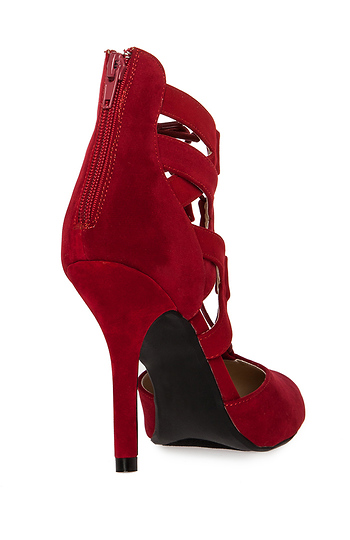 Velvet Lace Up Heels in Red | DAILYLOOK