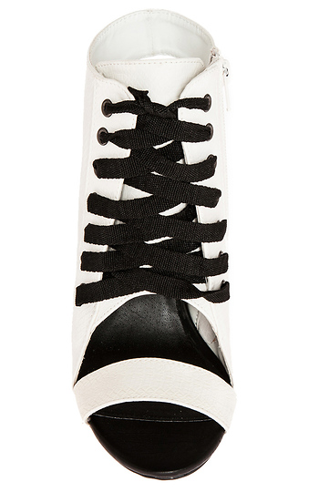white chunky lace up heels