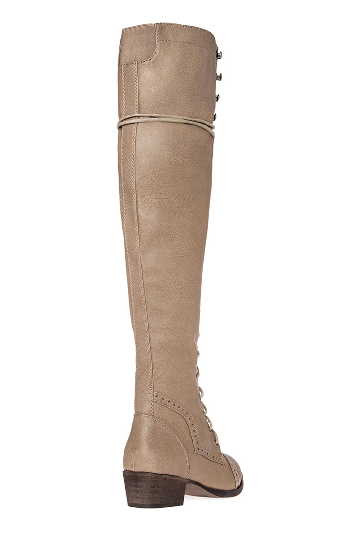 beige over the knee high heel boots