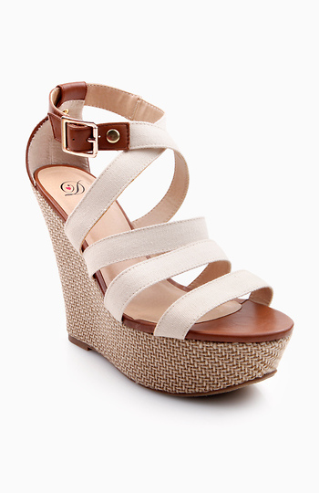 Beige Canvas Wedges Slide 1