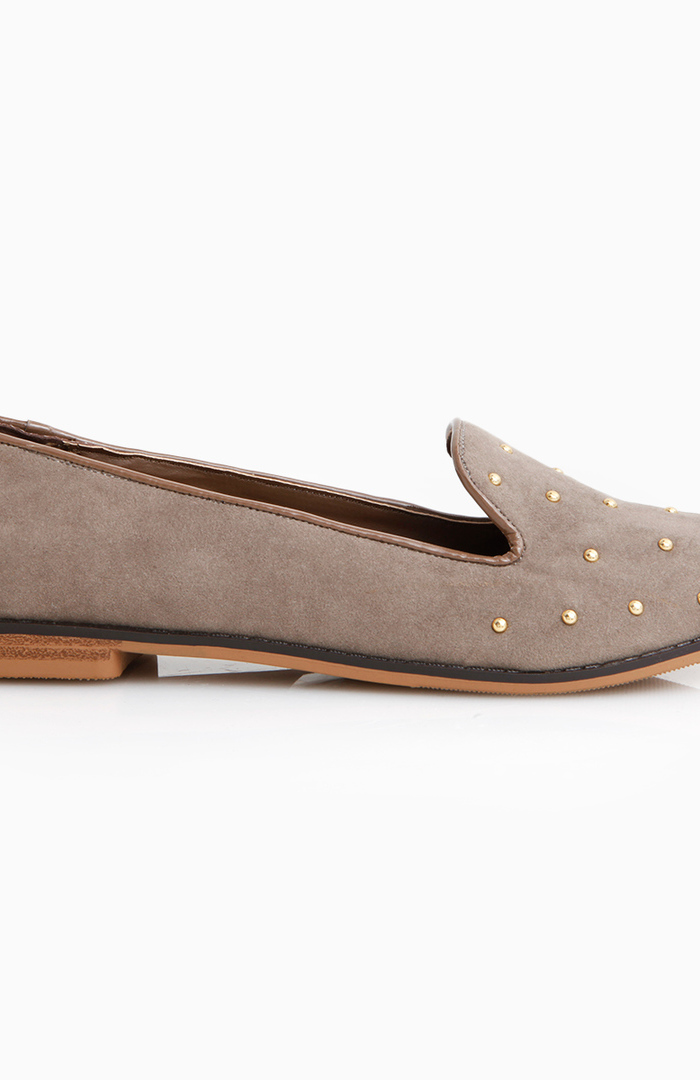 Mini Studded Toe Loafer in Taupe | DAILYLOOK