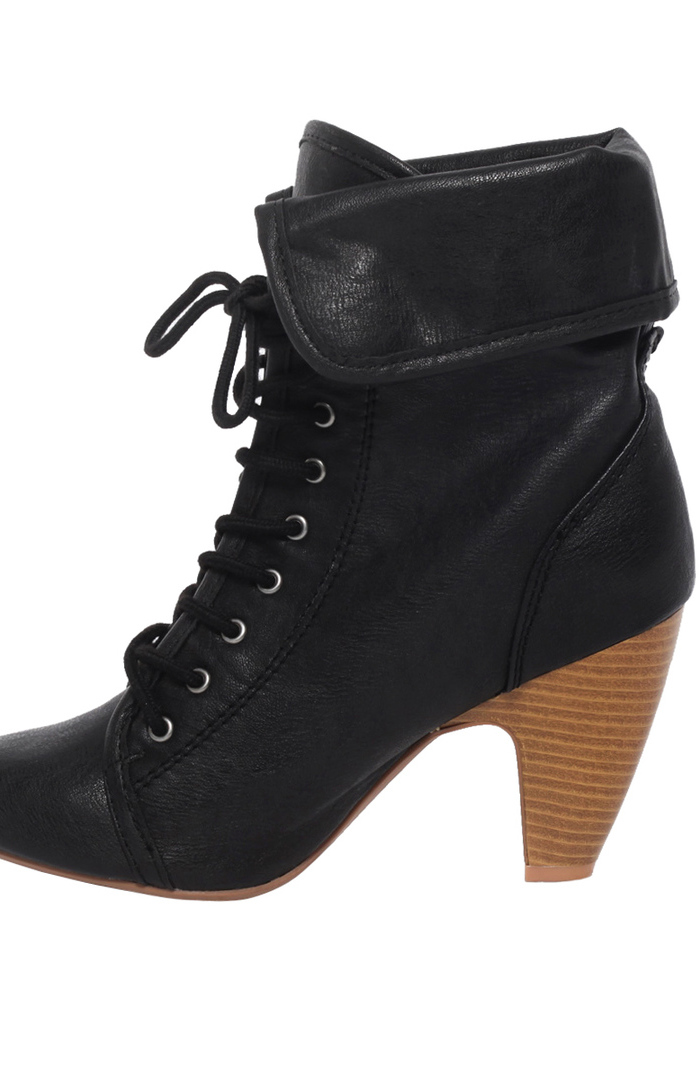Folded Lace Up Booties by Qupid