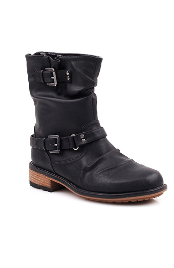 Rustic Leatherette Boots in Black | DAILYLOOK