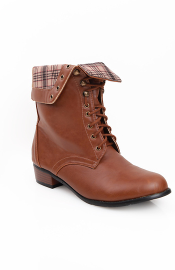 Plaid Lining Lace-Up Boots Slide 1