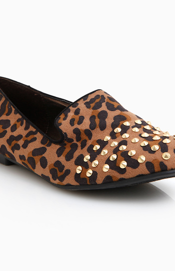 Leopard Loafers with Studded Toe Slide 1