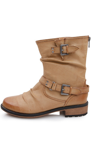Rustic Leatherette Boots in Tan | DAILYLOOK