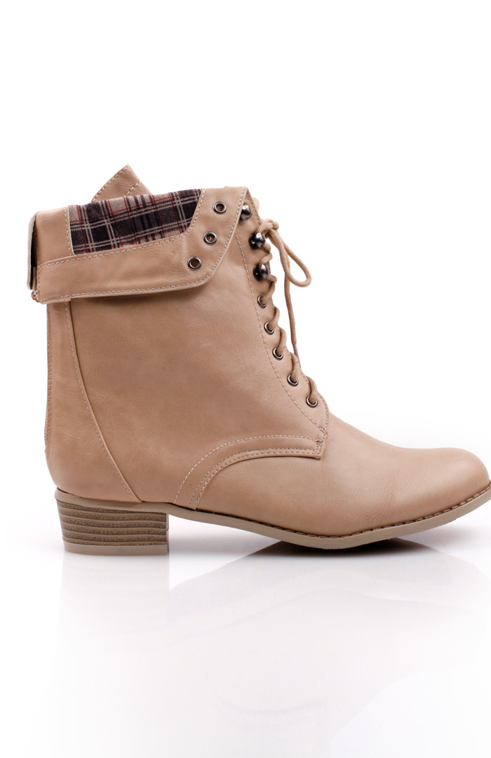 Plaid Lining LaceUp Boots by Bonnibel