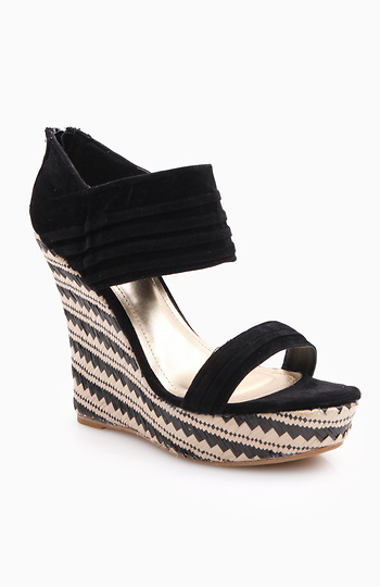 Black Geometric Print Wedges Slide 1