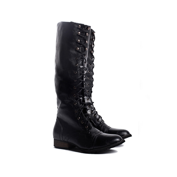 Knee High Lace-up Combat Boots Slide 1