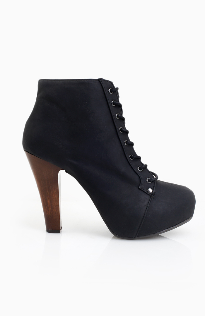 black lace up mid heels