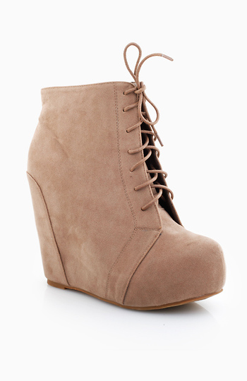 Faux Suede Lace Wedge Booties Slide 1