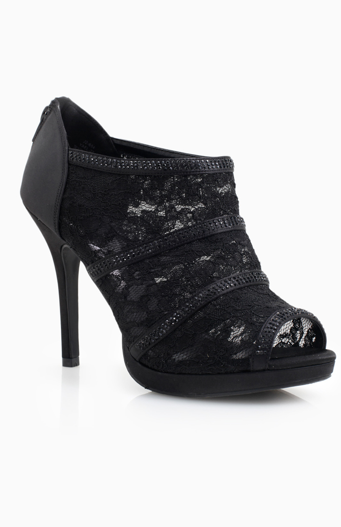 black rhinestone lace up heels