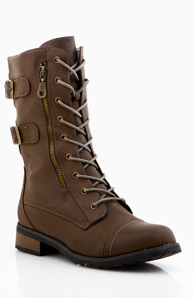 high heel combat boots brown