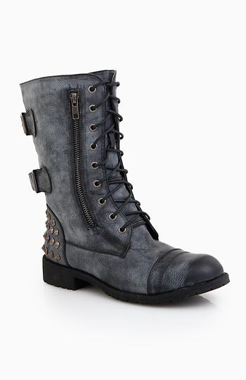 Stud and Zipper Embelished Combat Boots Slide 1