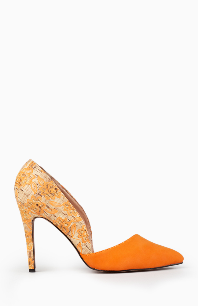 Floral Cork Heels in Orange DAILYLOOK