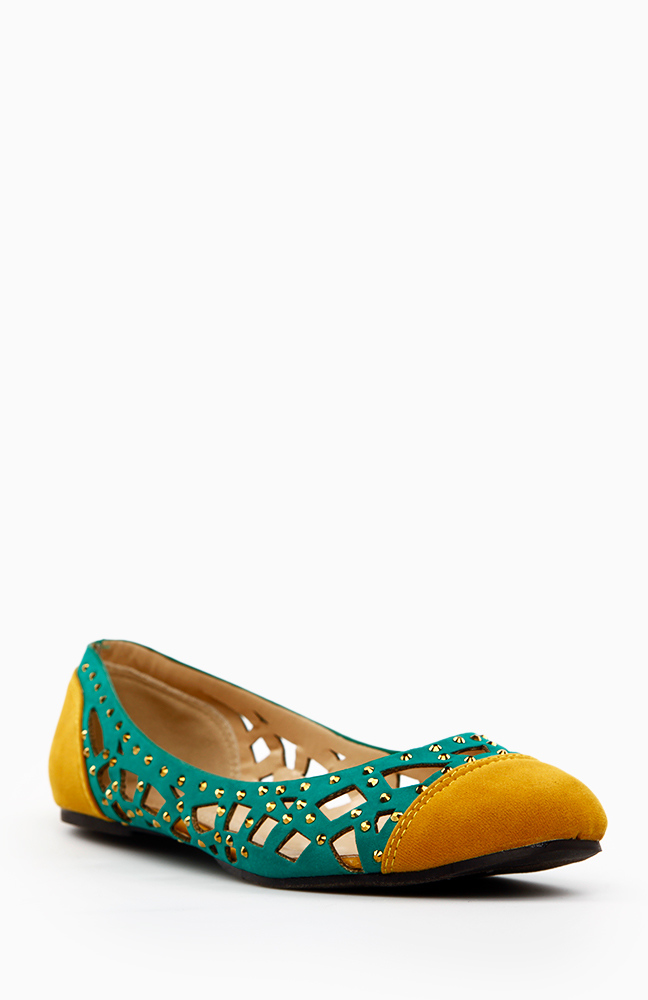 Color Block Cut Out Flats in Turquoise | DAILYLOOK