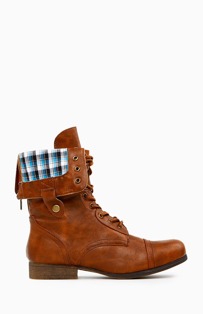 fold over combat boots with plaid inside