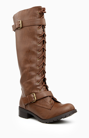 Below The Knee Lace Up Boot in Brown | DAILYLOOK
