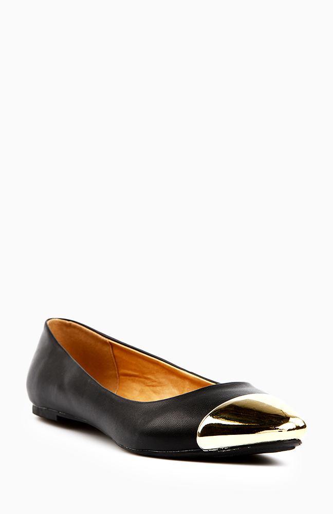 tan and black cap toe flats