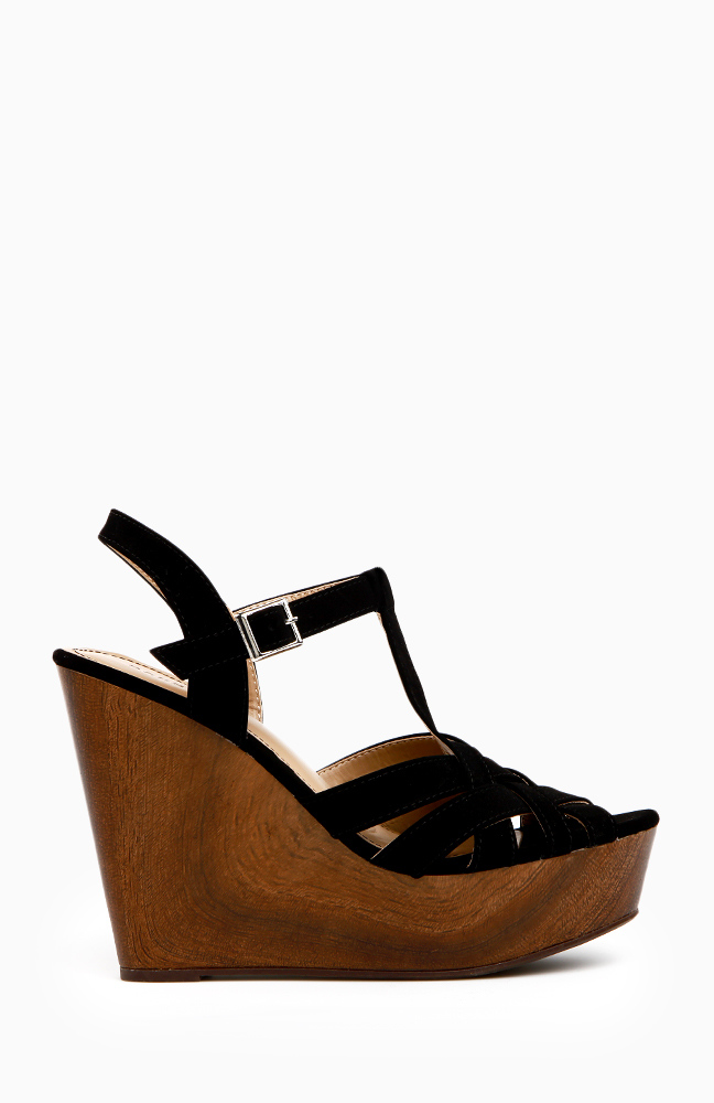 Wooden Wedge Sandals in Black DAILYLOOK