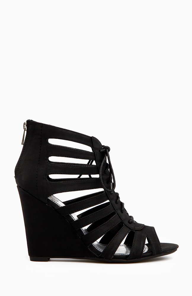 black lace up wedge heels