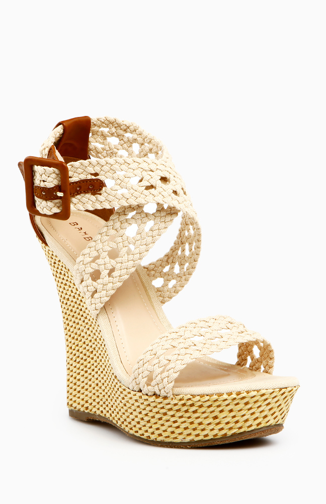 Cross Strap Basket Weave Wedge in Beige DAILYLOOK