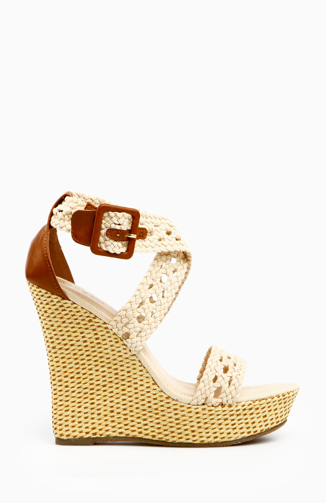Cross Strap Basket Weave Wedge in Beige DAILYLOOK