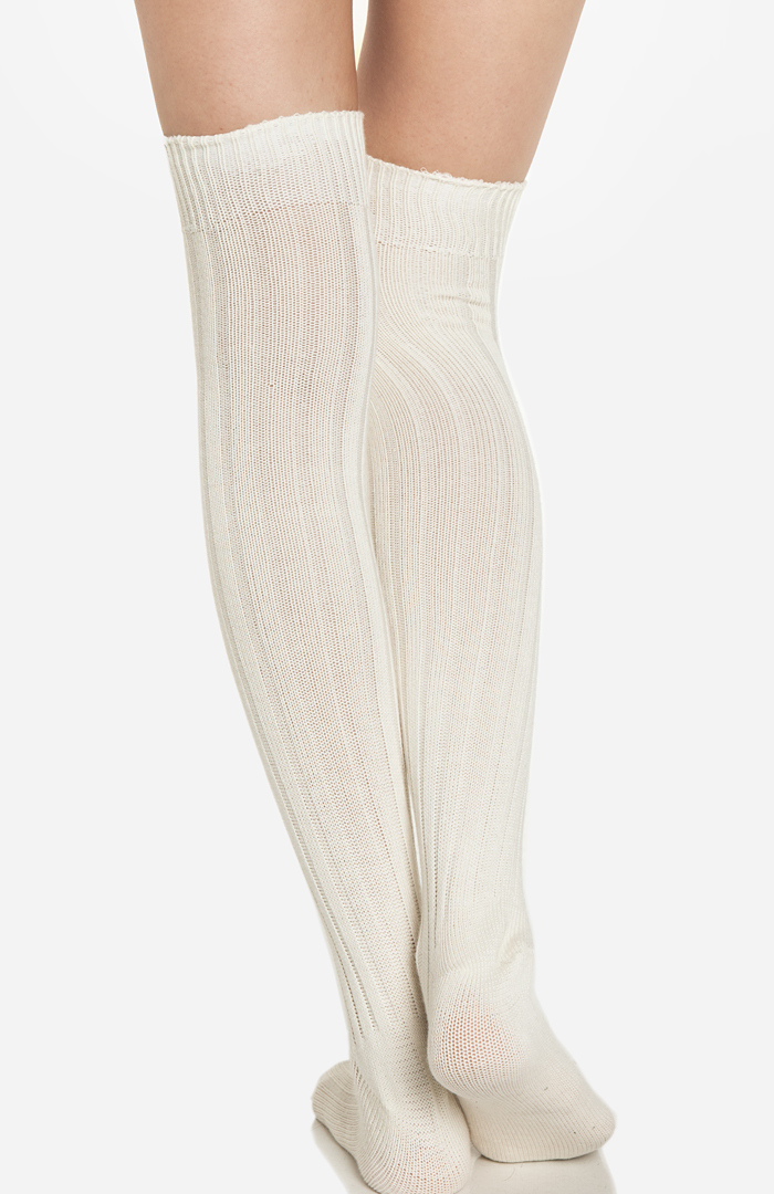 Over The Knee Ribbed Socks in Ivory DAILYLOOK