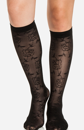 Floral Mesh Knee High Socks Slide 1