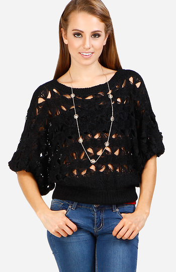 Open Knit Cropped Sweater Slide 1