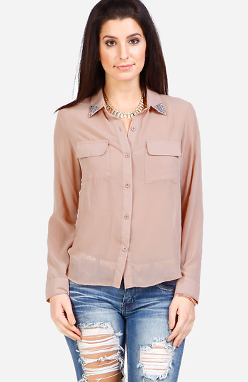 Jewel Tip Collar Blouse Slide 1