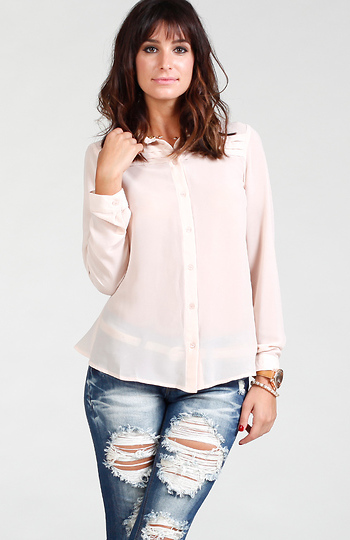 Pleated Shoulder Top with Draped Back Slide 1