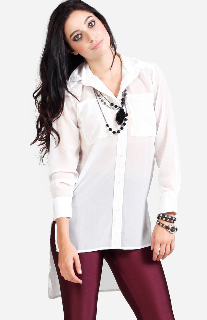 Sheer ButtonUp Blouse in Ivory DAILYLOOK