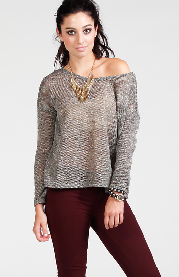 Lightweight Metallic Sweater in Silver | DAILYLOOK