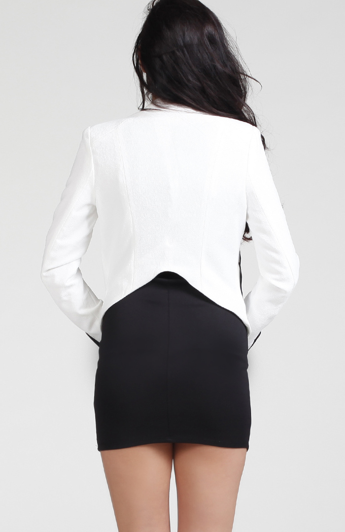 Blazer With Black Pocket Accents in White | DAILYLOOK