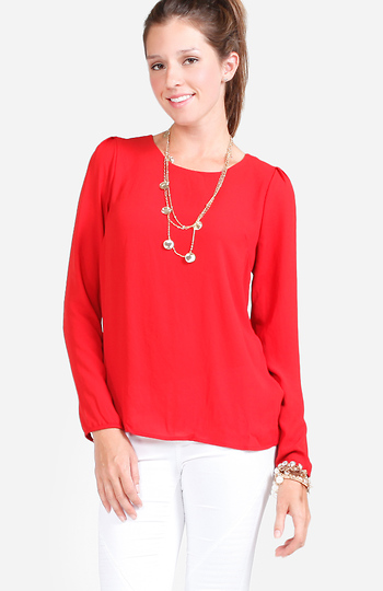 Key Hole Back Long Sleeve Top Slide 1