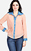 Denim Accented Button Down Blouse Thumb 1