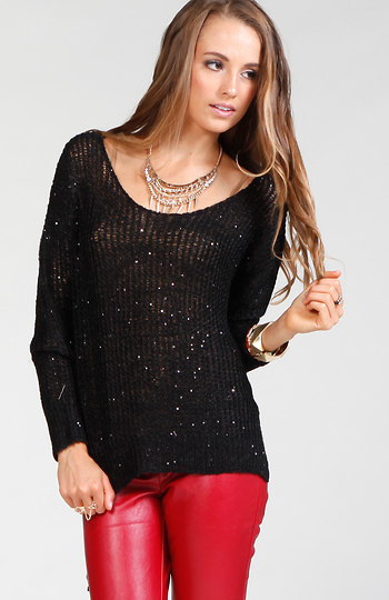 Sequin Thread Open Knit Sweater Slide 1