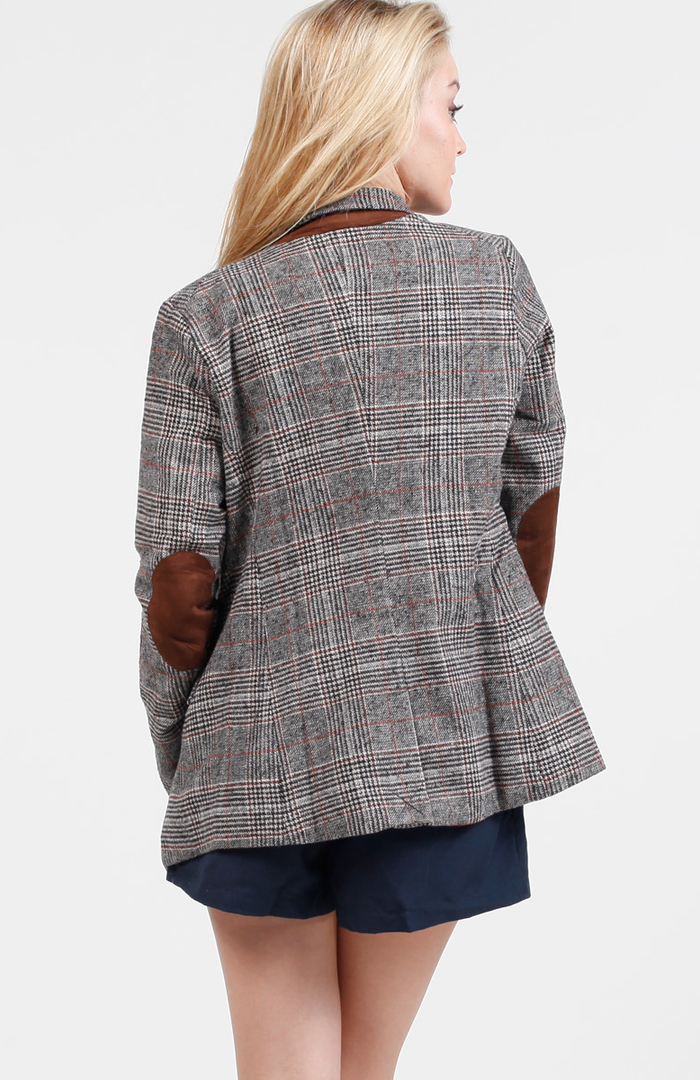 Plaid Elbow Patch Blazer in Brown DAILYLOOK