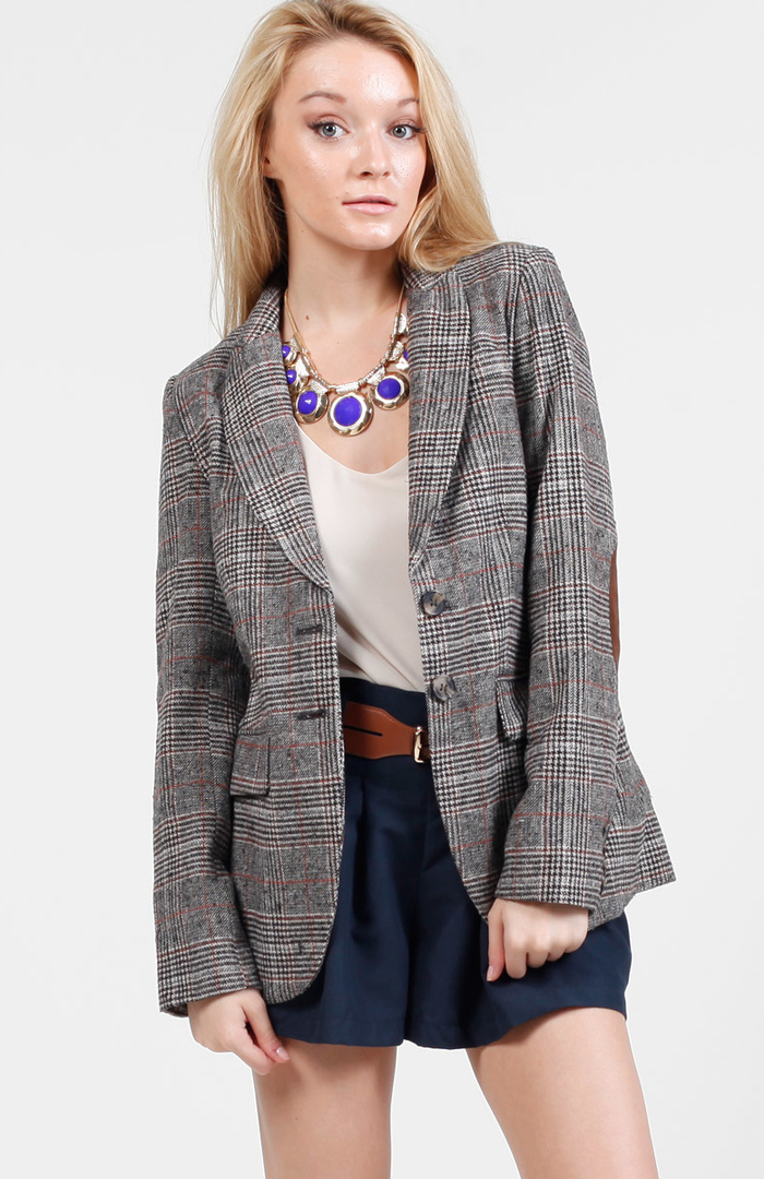 Plaid Elbow Patch Blazer in Brown DAILYLOOK