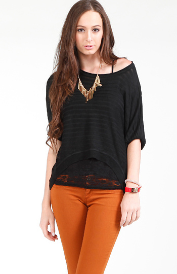 Sheer Stripe High-Low Sweater in Black | DAILYLOOK