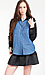 Sheer Sleeve Denim Contrast Blouse Thumb 1