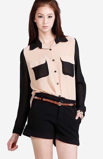 Sheer Color Block Blouse Slide 1
