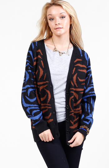 Color Contrast Animal Print Cardigan Slide 1