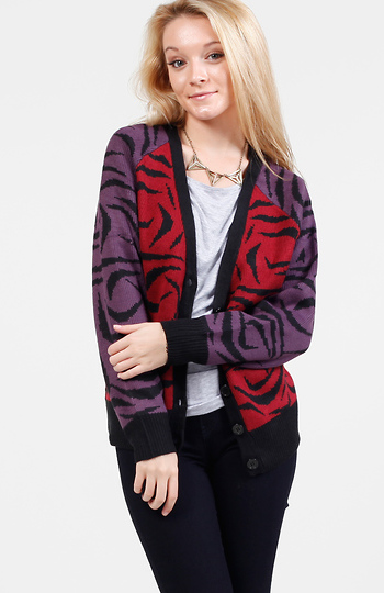 Color Contrast Animal Print Cardigan Slide 1