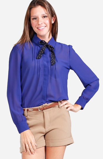 Pleated Bow Tie Blouse Slide 1