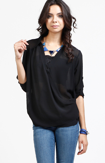 Overlap Button Blouse Slide 1